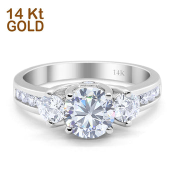 14K White Gold Three Stone Wedding Ring Simulated Cubic Zirconia Size-7